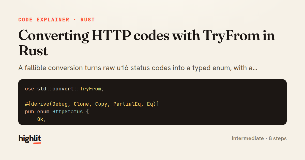 Converting HTTP codes with TryFrom in Rust — share card