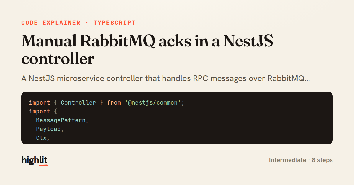 Manual RabbitMQ acks in a NestJS controller — share card