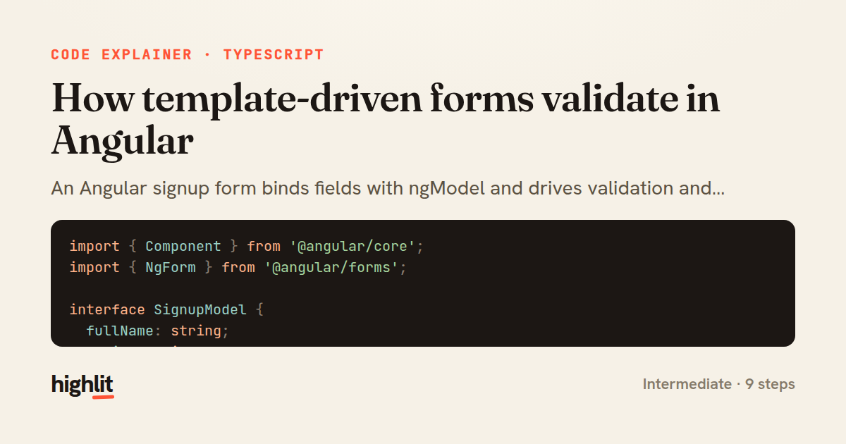 How template-driven forms validate in Angular — share card