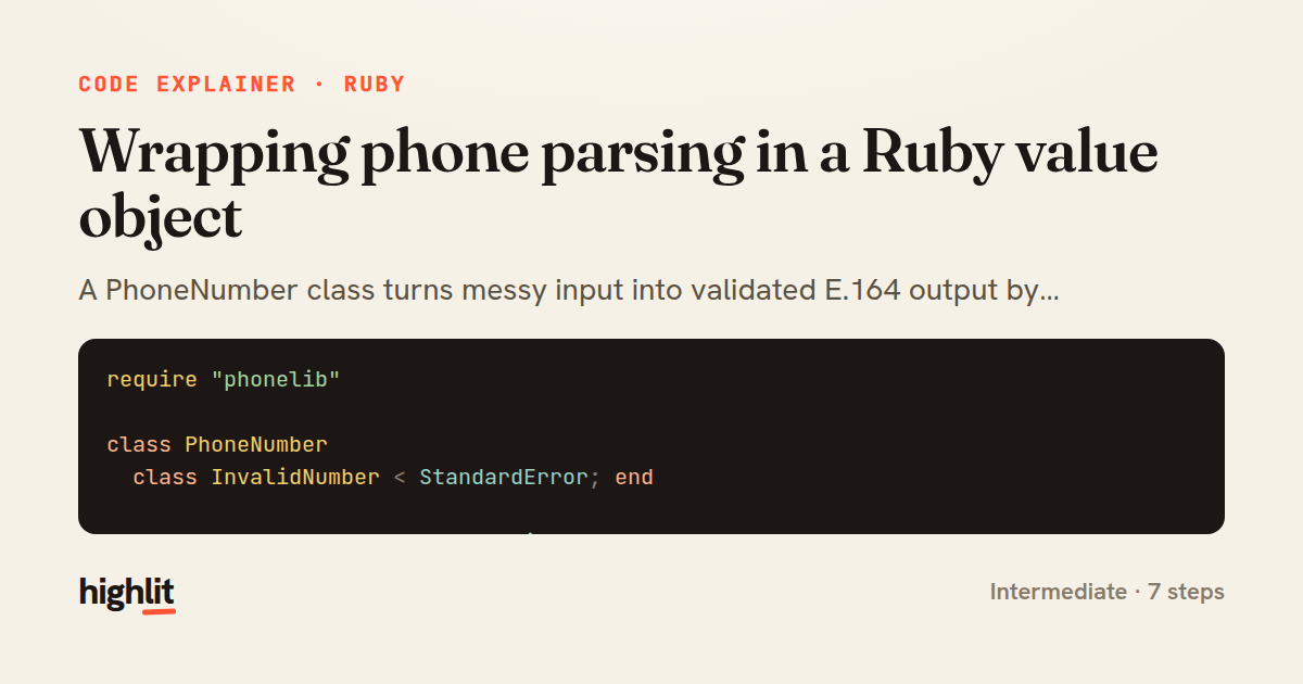 Wrapping phone parsing in a Ruby value object — share card