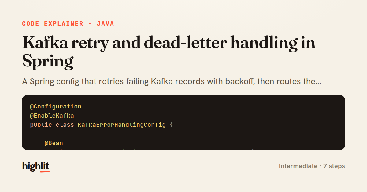 Kafka retry and dead-letter handling in Spring — share card