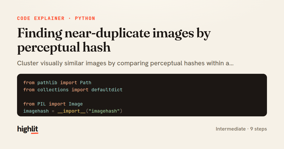 Finding near-duplicate images by perceptual hash — share card