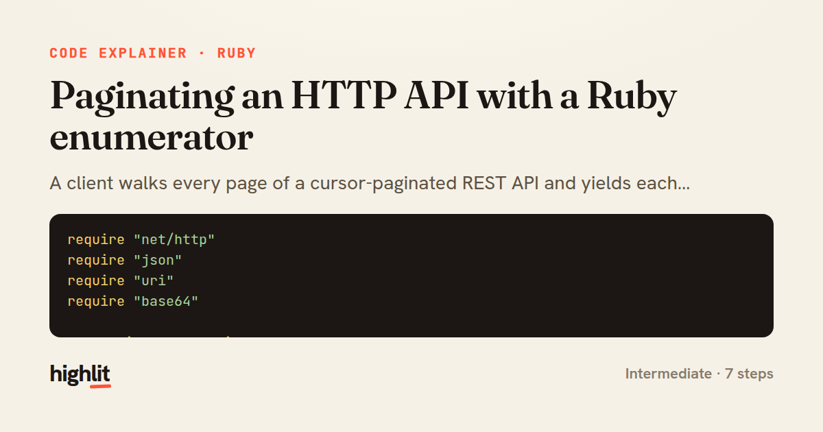 Paginating an HTTP API with a Ruby enumerator — share card
