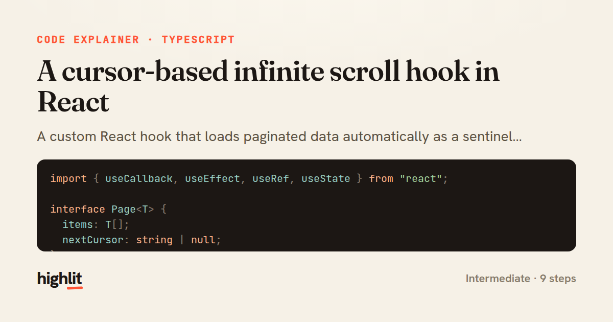 A cursor-based infinite scroll hook in React — share card