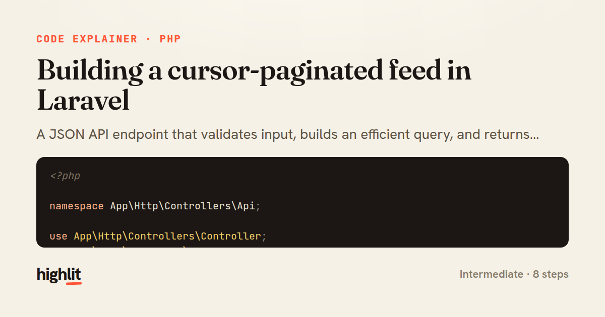 Building a cursor-paginated feed in Laravel — share card