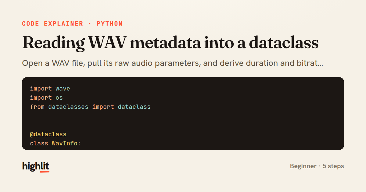 Reading WAV metadata into a dataclass — share card