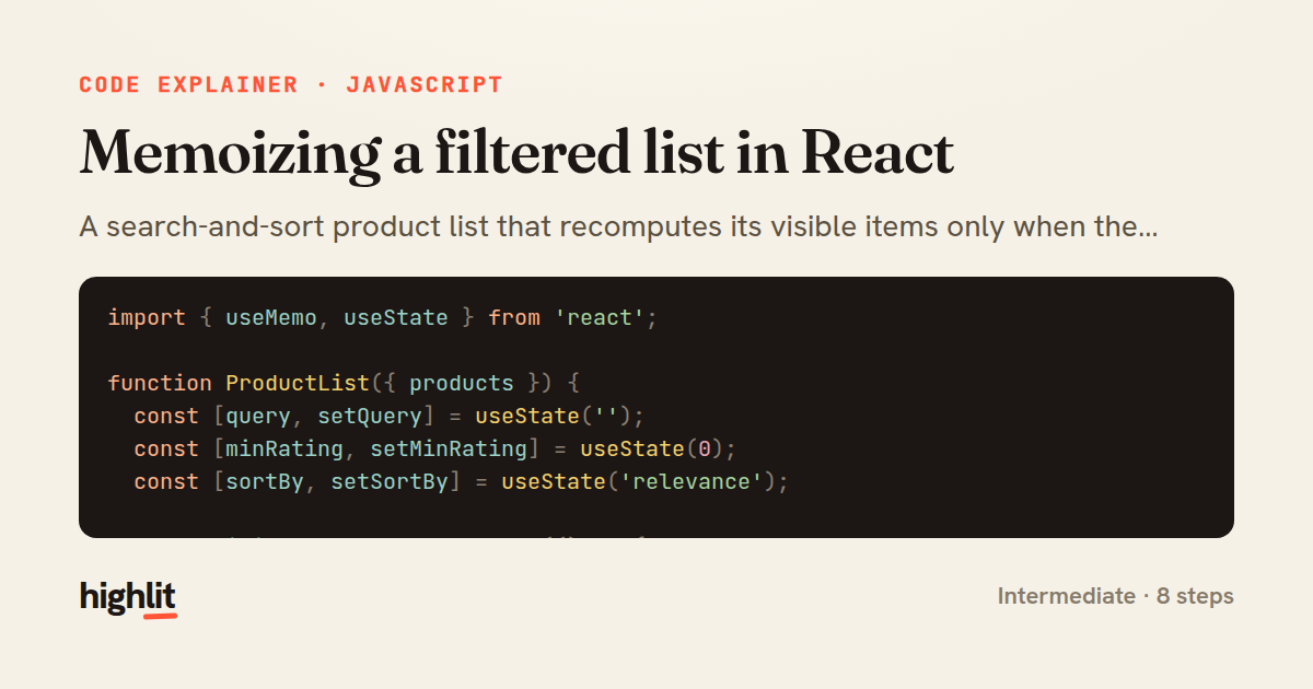 Memoizing a filtered list in React — share card