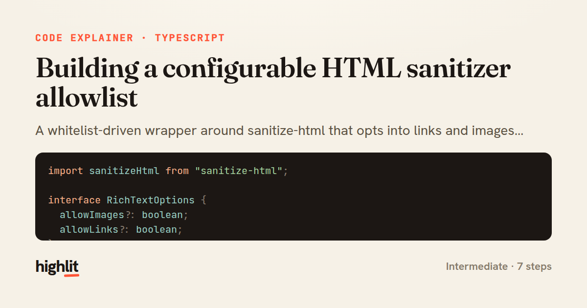 Building a configurable HTML sanitizer allowlist — share card