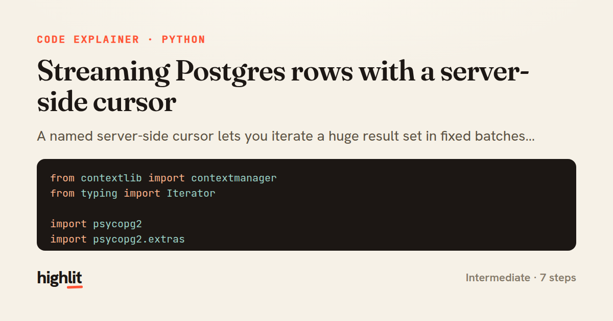 Streaming Postgres rows with a server-side cursor — share card