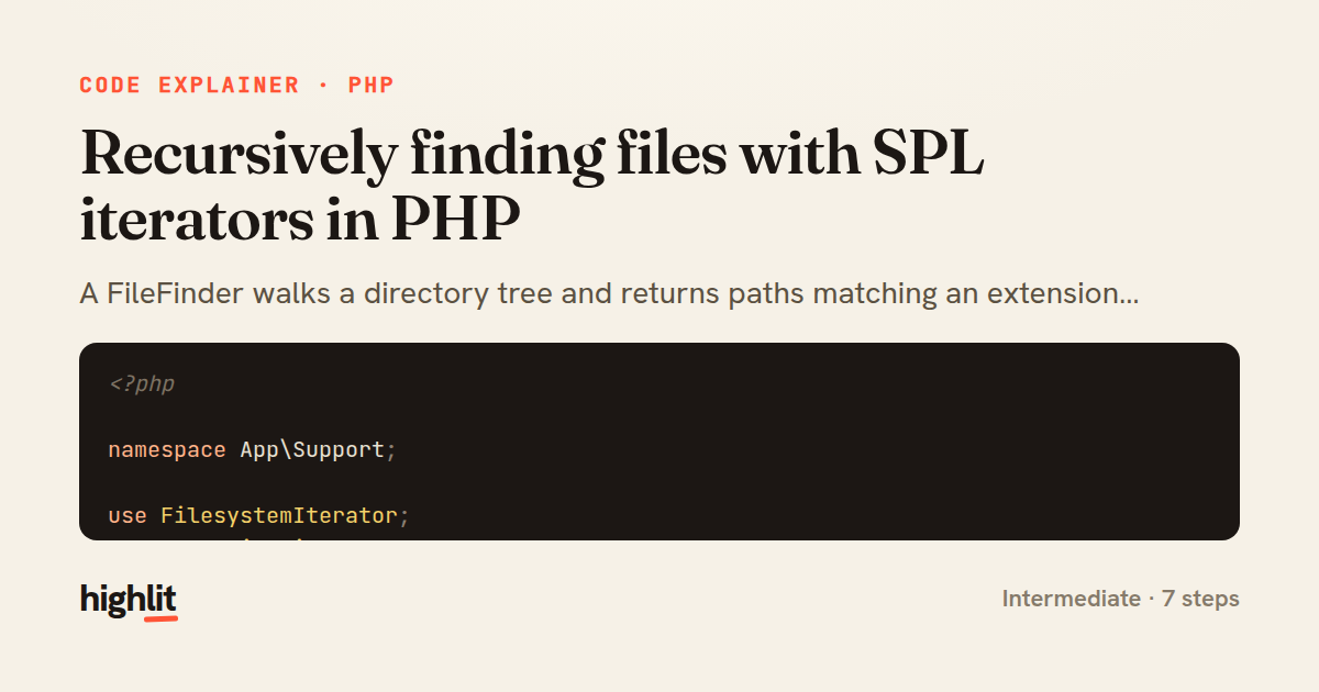 Recursively finding files with SPL iterators in PHP — share card