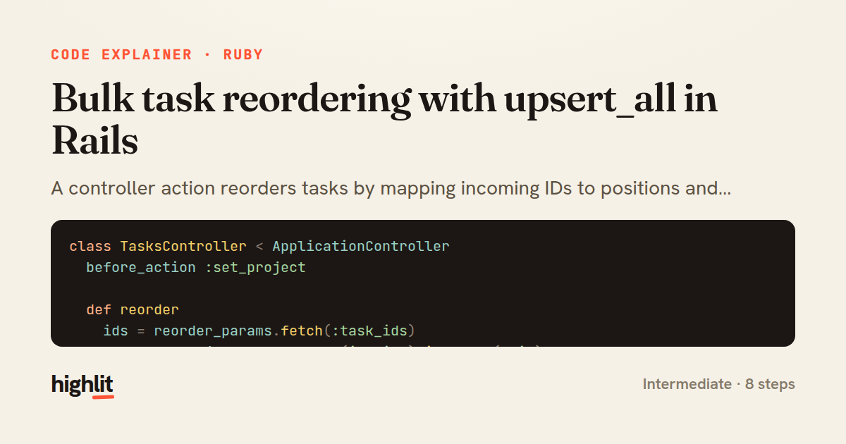 Bulk task reordering with upsert_all in Rails — share card