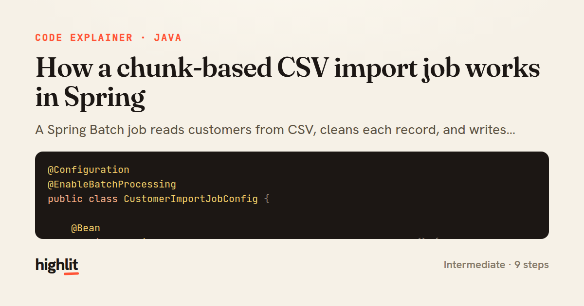 How a chunk-based CSV import job works in Spring — share card