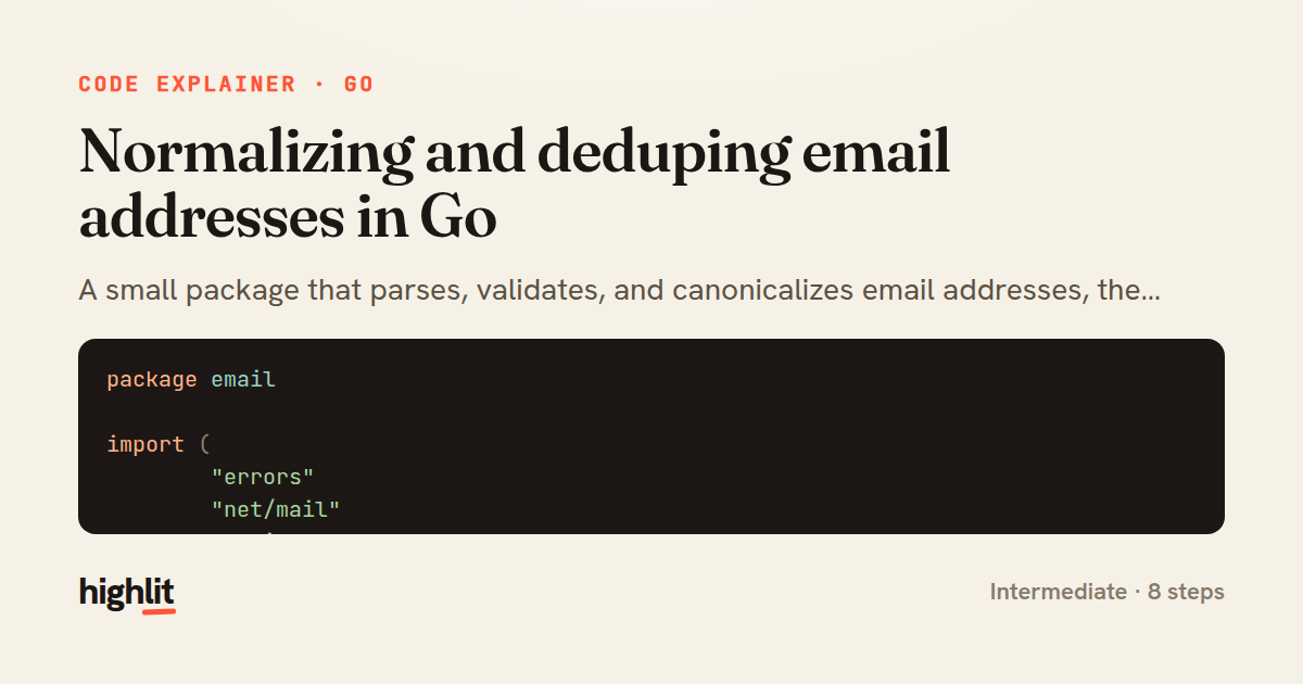 Normalizing and deduping email addresses in Go — share card