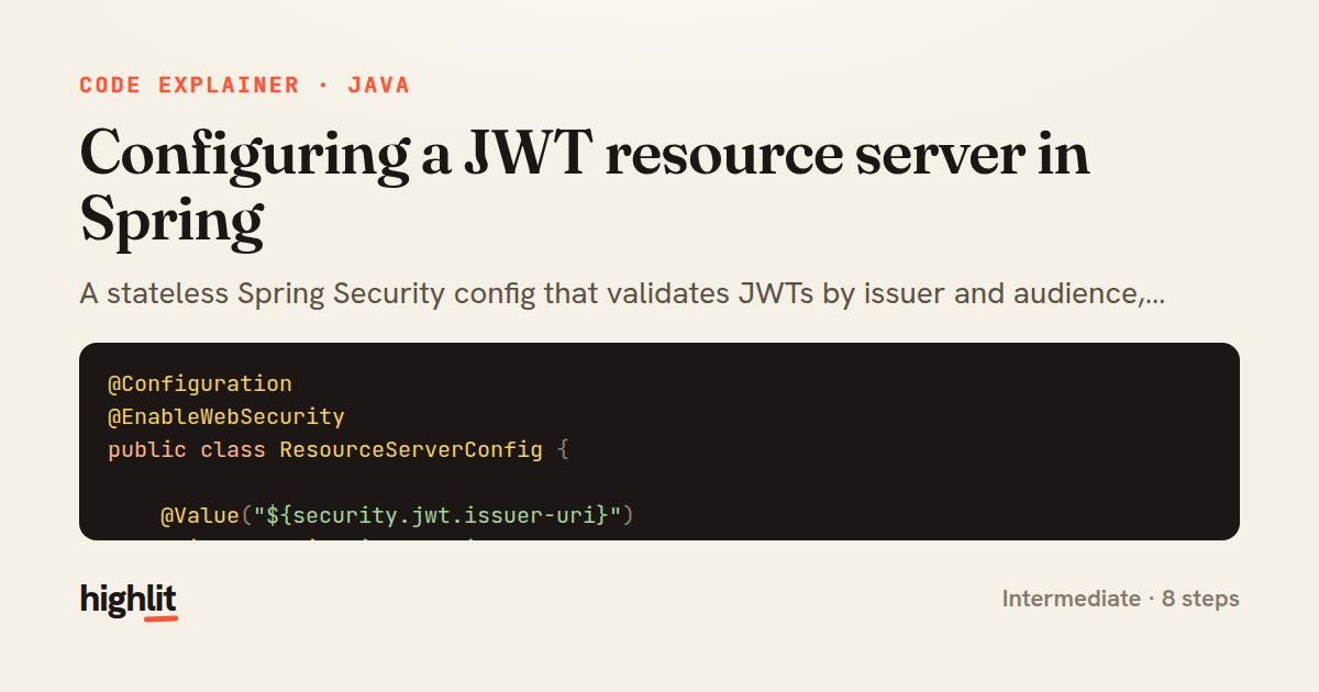 Configuring a JWT resource server in Spring — share card