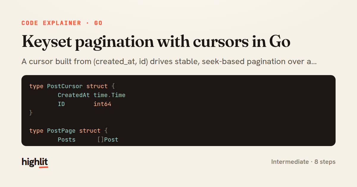 Keyset pagination with cursors in Go — share card