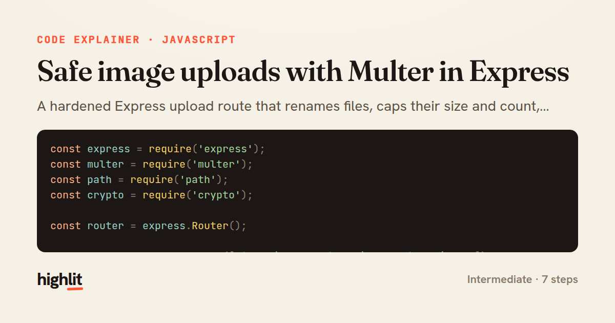 Safe image uploads with Multer in Express — share card