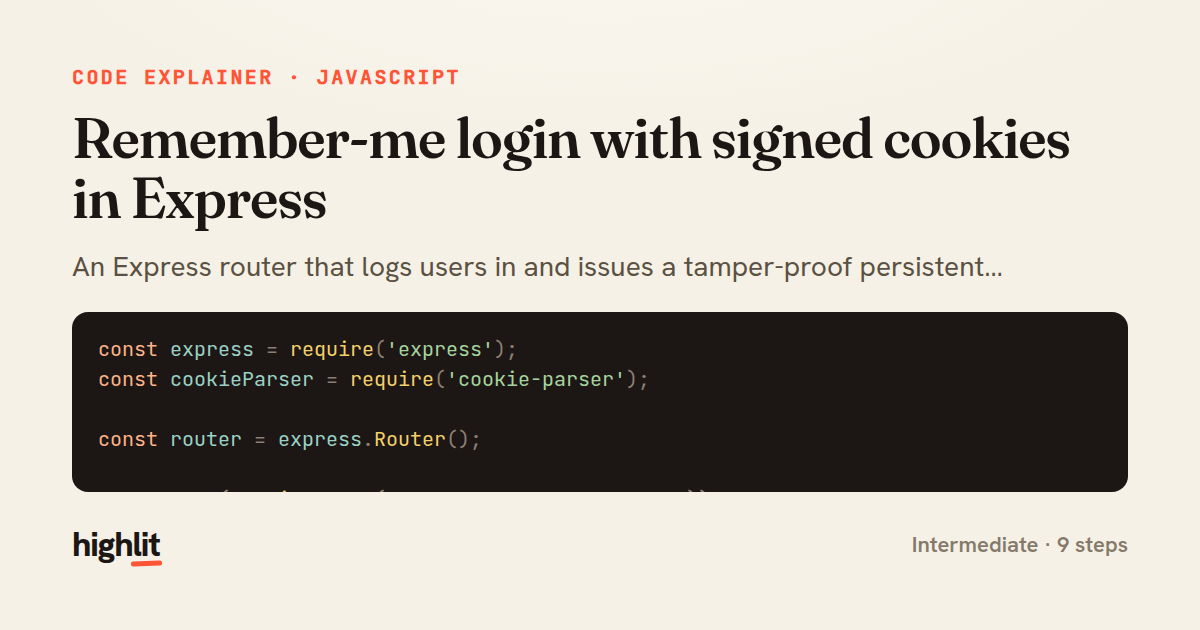 Remember-me login with signed cookies in Express — share card