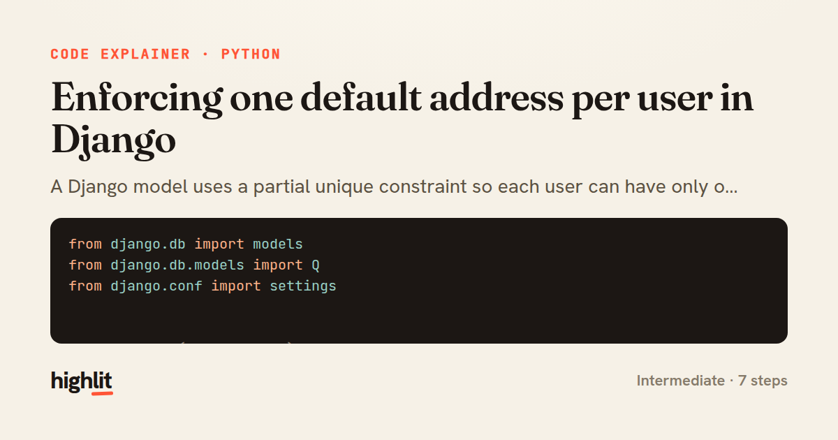 Enforcing one default address per user in Django — share card