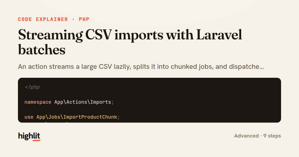 Streaming CSV imports with Laravel batches — share card