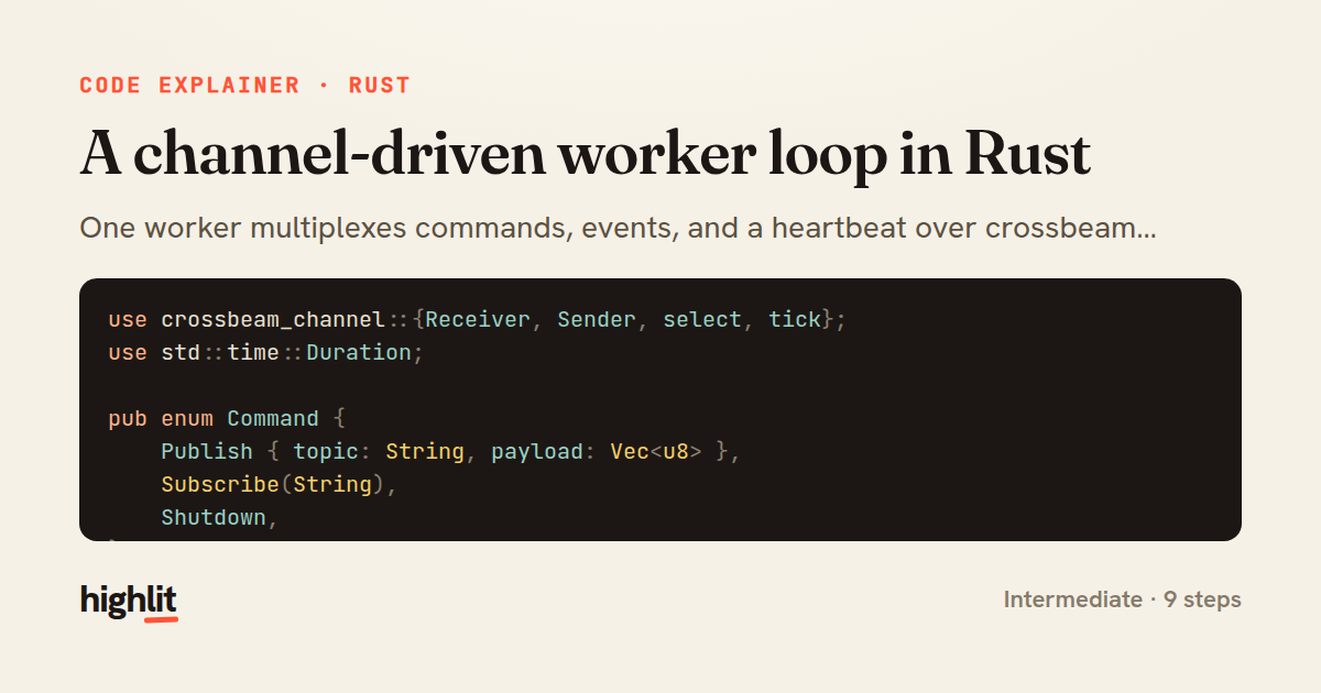 A channel-driven worker loop in Rust — share card