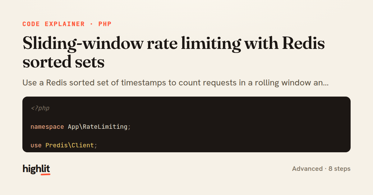 Sliding-window rate limiting with Redis sorted sets — share card