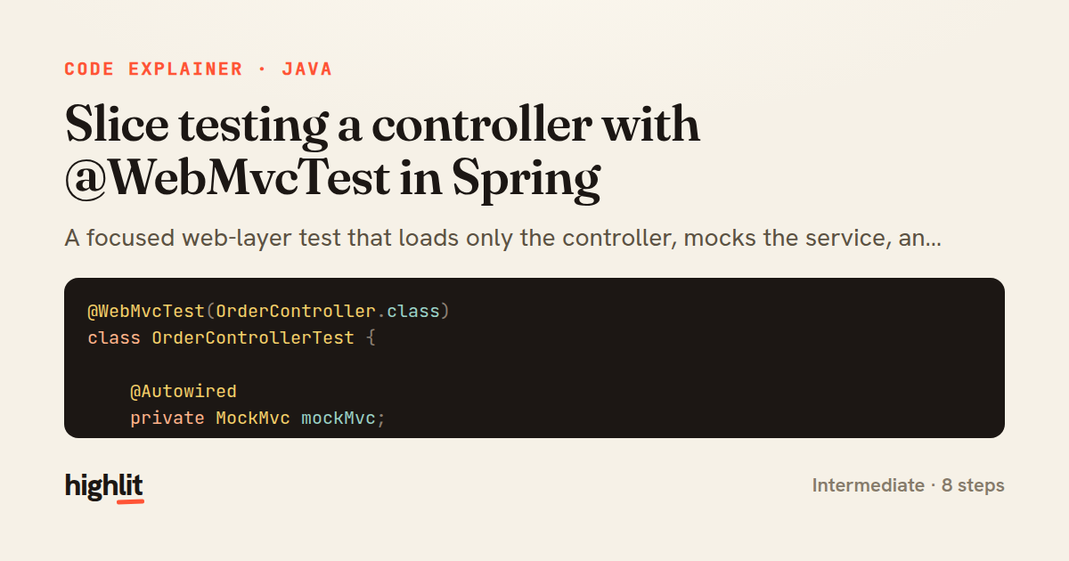 Slice testing a controller with @WebMvcTest in Spring — share card