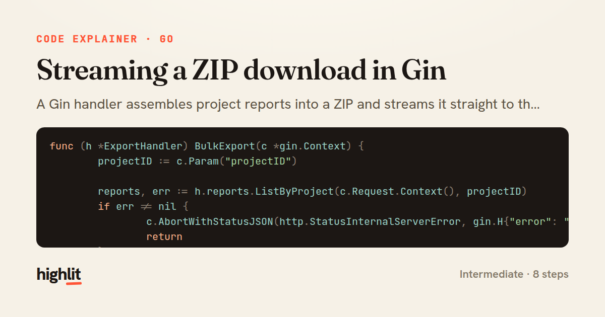 Streaming a ZIP download in Gin — share card