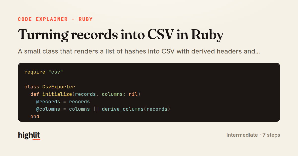 Turning records into CSV in Ruby — share card