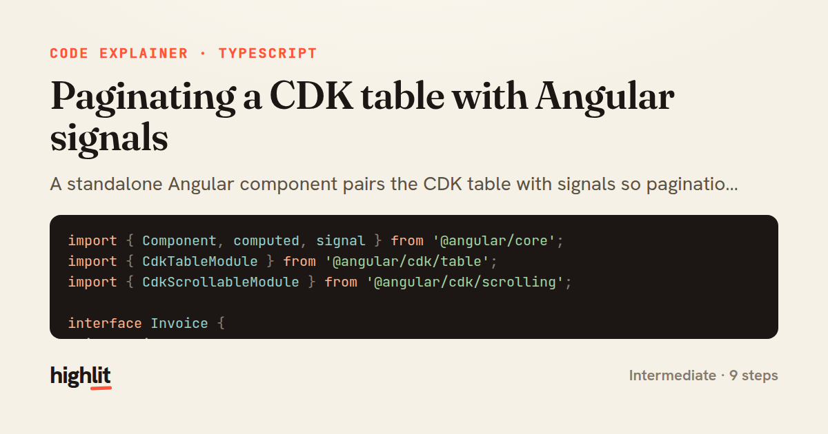 Paginating a CDK table with Angular signals — share card