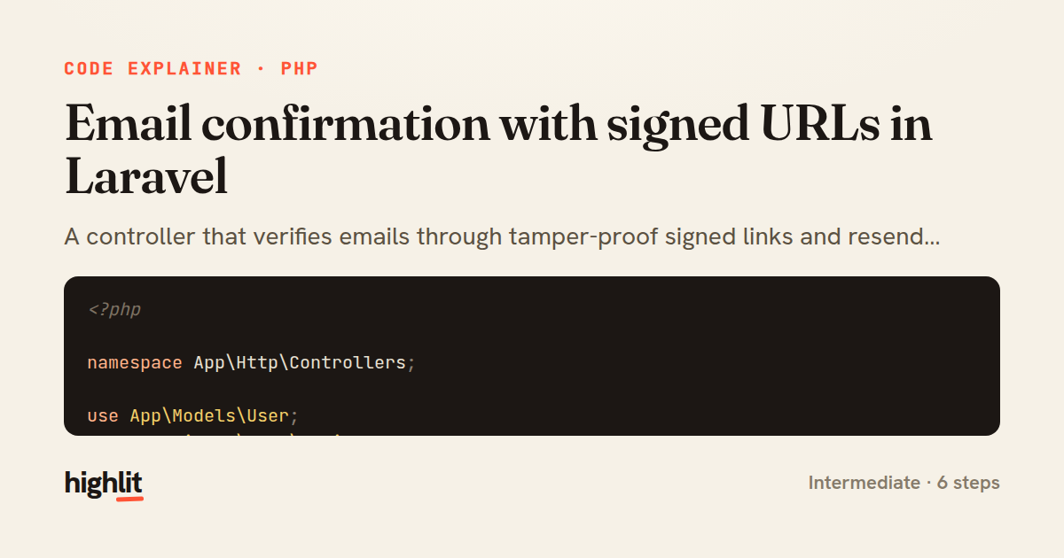 Email confirmation with signed URLs in Laravel — share card